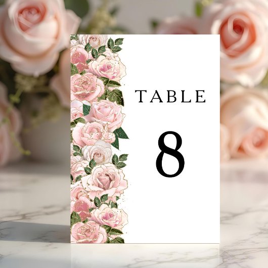 Numéro De Table Élégant Rose Poudré Floral Peonies Mariage