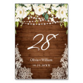Numéro De Table Elégant Roses Blanches Dentelle Mariage en bois ru (Dos)