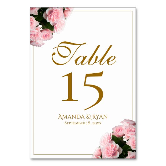 Numéro De Table Elégant Roses Roses Roses Bouquet Fleurs Mariage F (Par défaut)