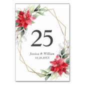 Numéro De Table Elégant Rouge Poinsettia Mariage de verdure hivern (Dos)