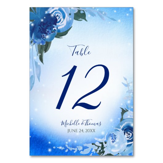 Numéro De Table Elégant Royal Blue Aquarelle Floral Verdure (Par défaut)