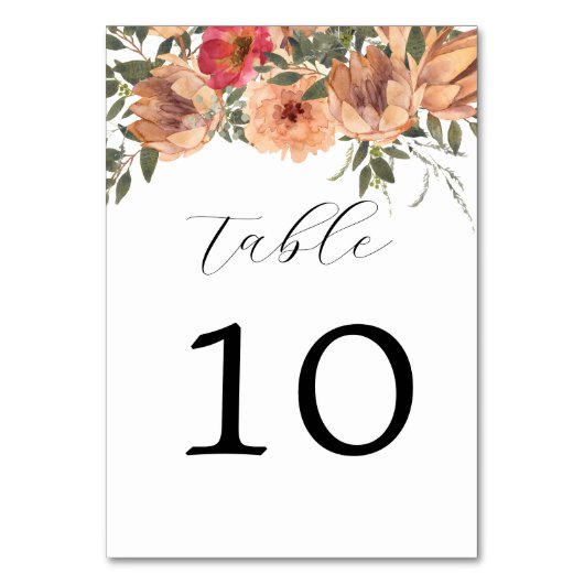 Numéro De Table Elégant Rustic Brown Florals Mariage Numéro de tab (Par défaut)