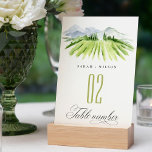 Numéro De Table Élégant Rustic Green Blue Winery Mariage de vignob<br><div class="desc">Rustic Watercolor Vineyard Theme Collection.- c'est un élégant script aquarelle Illustration de vignoble vert vif en couleur, avec le fond de la chaîne de montagnes bleu ciel. Idéal pour vos mariages et fêtes à destination Vineyard. Il est très facile de customiser, avec vos données personnelles. Si vous avez besoin d'un...</div>