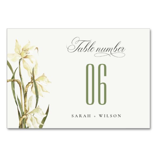 Numéro De Table Elégant Rustique Aquarelle blanche Mariage de jonq (Devant)