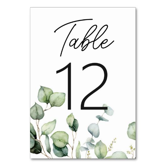 Numéro De Table Elégant Rustique Eucalyptus Mariage de verdure (Dos)