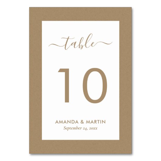 Numéro De Table Élégant Rustique Faux Kraft Mariage papier (Dos)