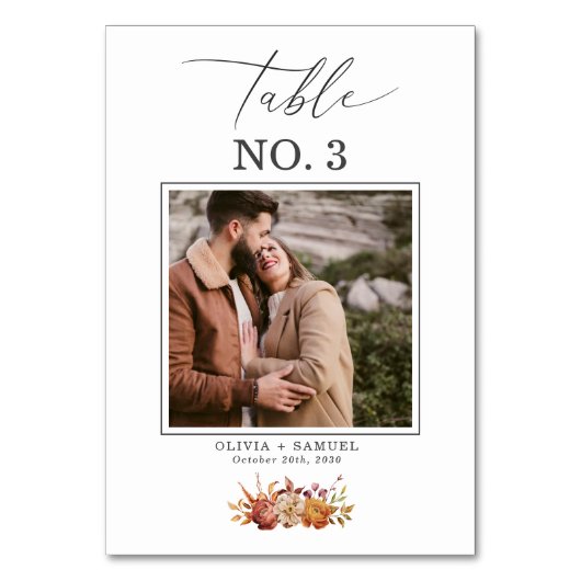 Numéro De Table Élégant Rustique Script photo Mariage Numéro de ta (Par défaut)