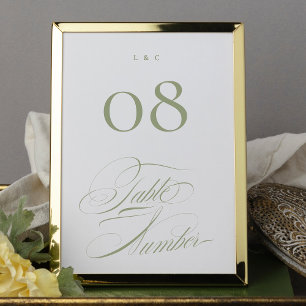 Numéro De Table Elégant Sage Formal sur Mariage de Calligraphie Bl