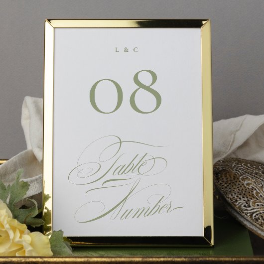 Numéro De Table Elégant Sage Formal sur Mariage de Calligraphie Bl