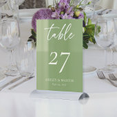 Numéro De Table Elégant Sage Green avec Mariage de script ivoire
