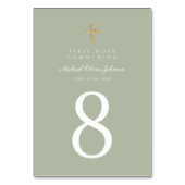 Numéro De Table Elégant Sage Green Cross Boy First Communion (Dos)