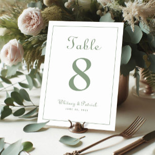 Numéro De Table Elégant Sage Green Mariage Réception Dîner Formel