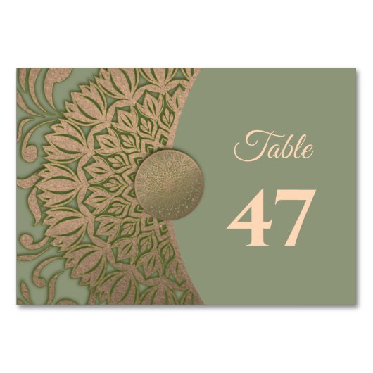 Numéro De Table Elégant Sage moderne vert & or classique mandala (Dos)