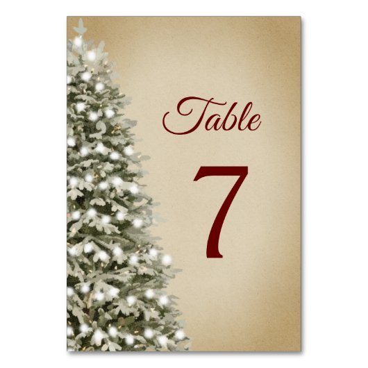 Numéro De Table Élégant sapin de Noël sur Kraft Mariage (Dos)