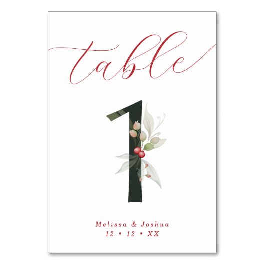 Numéro De Table Élégant Script Berries d'hiver Tableau 1 (Dos)