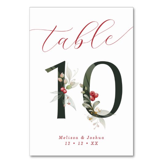 Numéro De Table Élégant Script Berries d'hiver Tableau 10 (Par défaut)