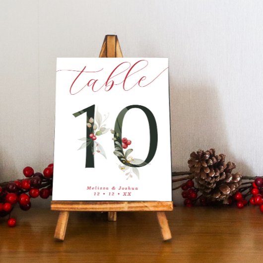 Numéro De Table Élégant Script Berries d'hiver Tableau 10