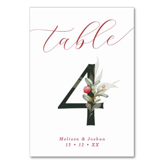 Numéro De Table Élégant Script Berries d'hiver Tableau 4 (Dos)