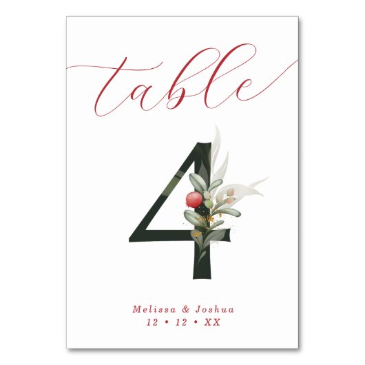 Numéro De Table Élégant Script Berries d'hiver Tableau 4 (Par défaut)