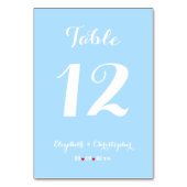 Numéro De Table Élégant Script Bleu Fête des mariées Mariage blanc (Dos)