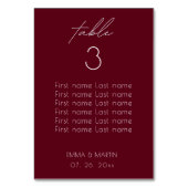 Numéro De Table Élégant Script Burgundy Mariage Seating Chart (Dos)