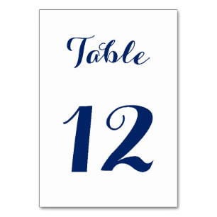 Numéro De Table Élégant Script Chic White Navy Blue Wedding Party
