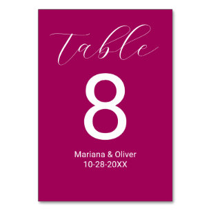 Numéro De Table Élégant script de calligraphie Magenta Mariage
