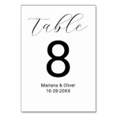 Numéro De Table Élégant script de calligraphie Mariage blanc (Dos)