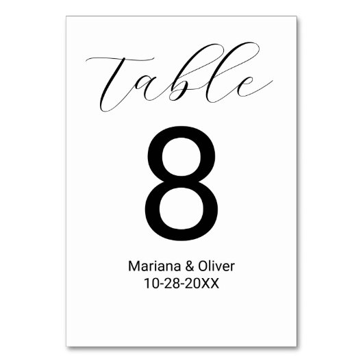 Numéro De Table Élégant script de calligraphie Mariage blanc (Par défaut)