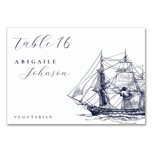 Numéro De Table Élégant Script d'Illustration de Navire Naustique (Devant)