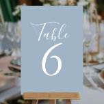 Numéro De Table Élégant Script Dusty Blue Table Numéros<br><div class="desc">Ces élégants numéros de table bleu poussiéreux peuvent être personnalisés en lettrage blanc chic. Conçu par Thisisnotme©</div>