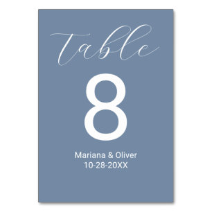Numéro De Table Élégant Script Dusty Mariage bleu