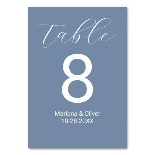 Numéro De Table Élégant Script Dusty Mariage bleu (Par défaut)