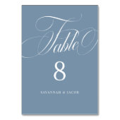 Numéro De Table Élégant Script Dusty Mariage bleu (Dos)
