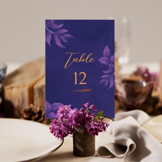 Numéro De Table Élégant script Emerald violet et Mariage or