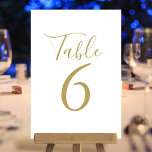 Numéro De Table Élégant Script Gold Table Numéros<br><div class="desc">Ces élégants numéros de table en or et blanc peuvent être personnalisés en lettres d'or chic. Conçu par Thisisnotme©</div>
