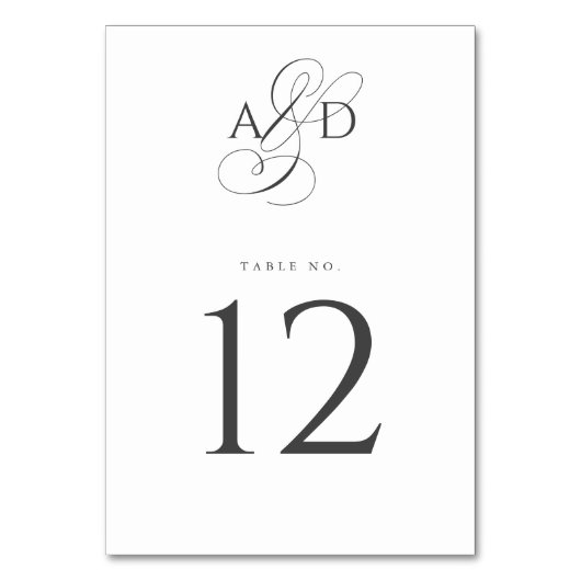 Numéro De Table Élégant script initial Monogramme Mariage classiqu (Dos)