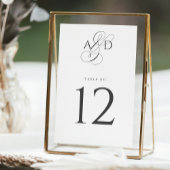Numéro De Table Élégant script initial Monogramme Mariage classiqu