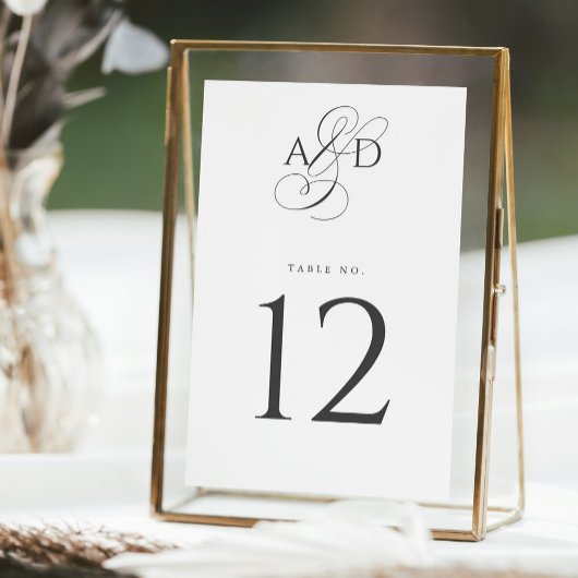 Numéro De Table Élégant script initial Monogramme Mariage classiqu