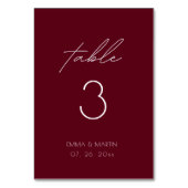 Numéro De Table Élégant Script Mariage Bourgogne (Dos)