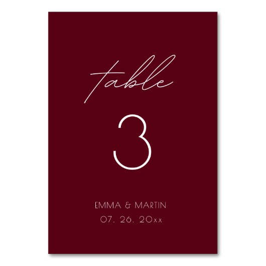 Numéro De Table Élégant Script Mariage Bourgogne (Par défaut)