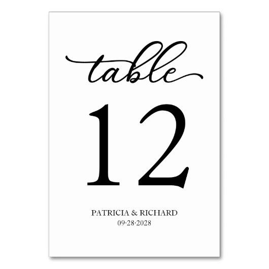 Numéro De Table Élégant script Mariage noir et blanc (Dos)