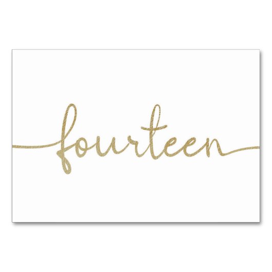 Numéro De Table Élégant Script Mariage Or 14/Quatorze (Devant)