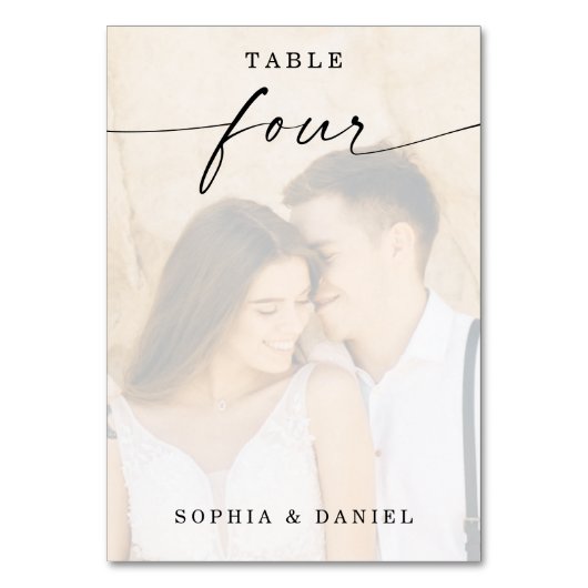Numéro De Table Élégant script Mariage photo Tableau Numéro Quatre (Dos)