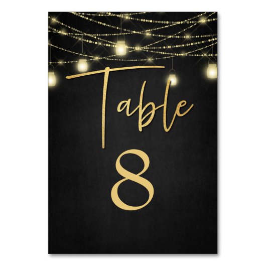 Numéro De Table Élégant script moderne Gold & Black Lights (Par défaut)