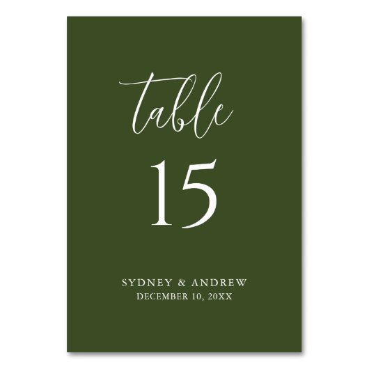 Numéro De Table Élégant script moderne Mariage vert olive (Par défaut)