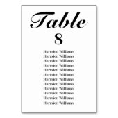 Numéro De Table Élégant script noir blanc Mariage de texte personn (Dos)