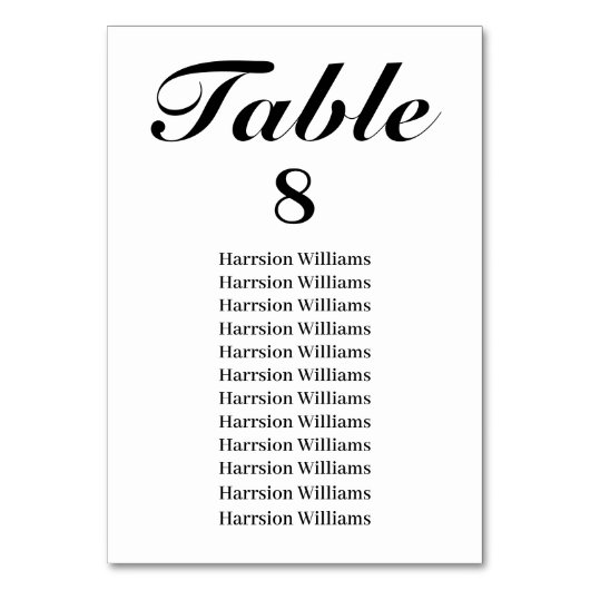 Numéro De Table Élégant script noir blanc Mariage de texte personn (Par défaut)