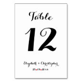 Numéro De Table Élégant script noir blanc Mariage Fête des mariées (Par défaut)