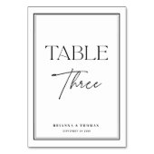 Numéro De Table Élégant Script noir & blanc Table Numéro 3 (Dos)
